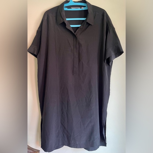Athleta Shirt Shift Dress Medium Black 100% Silk - Picture 1 of 4
